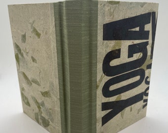 Wood type printed Kozo lemongrass paper covered handmade journal, notebook, diary