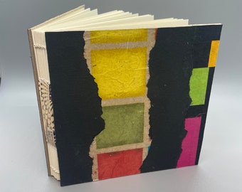 Abstract paper collage, one of a kind, open spine journal/notebook/sketchbook/diary