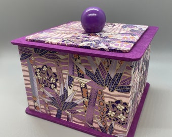 Handmade Japanese Chiyogami silkscreened paper covered Box for desk, table, living room decor or jewelry