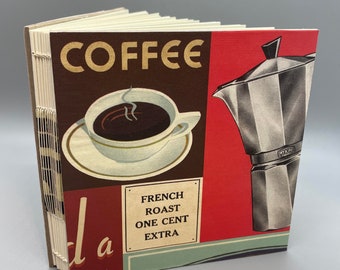 Vintage Coffee Lover's Italian paper sketchbook/journal-Hand made, one of a kind