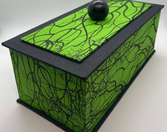 Handmade Nepalese silkscreened paper covered Box for desk, table, living room decor or jewelry