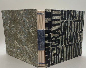 Gratitude sketchbook/journal-Hand made, one of a kind, hand printed on marbled paper