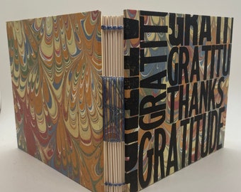 Gratitude sketchbook/journal-Hand made, one of a kind, hand printed on marbled paper