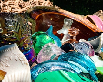 Variety of Mostly Vintage Broken Ceramic and Glass - Historical Bottle Dump Trash to Treasures - Mosaic Crafts - Curio Oddities - Decorative