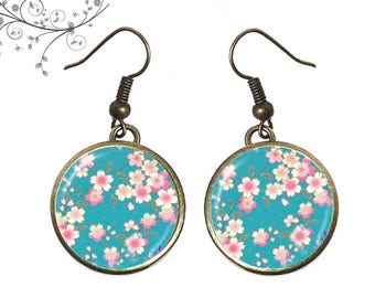 Bijou liberty petites fleurs jardin japonais boucles d'oreilles jeune fille, cadeau femme