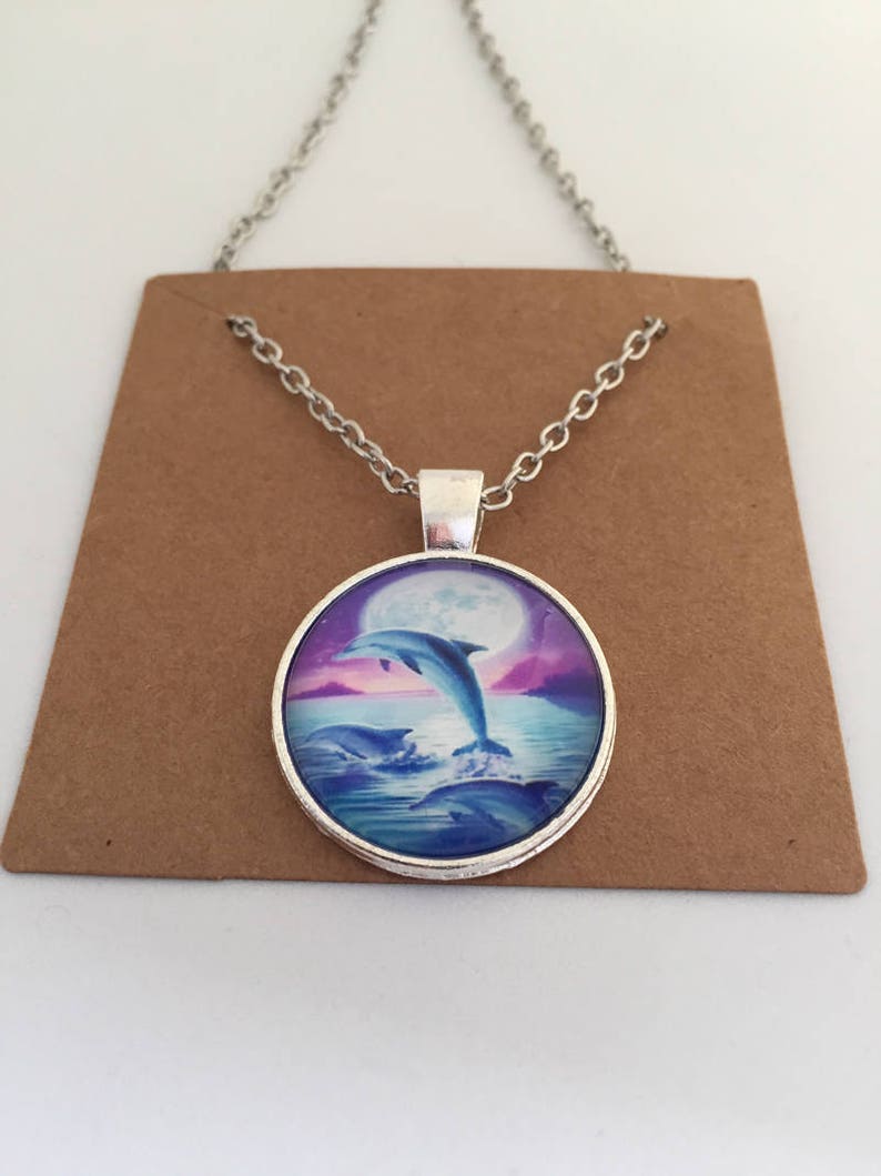 animal necklace blue necklace holiday memory Dolphin necklace