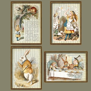 Alice in Wonderland, four prints, Alice poster, Alice wall decor, Alice themed gift, Alice wall decor, Alice fan, Alice birthday /R17