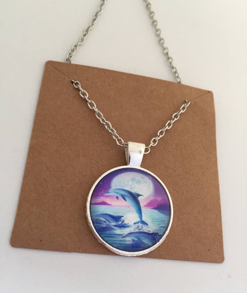 animal necklace blue necklace holiday memory Dolphin necklace