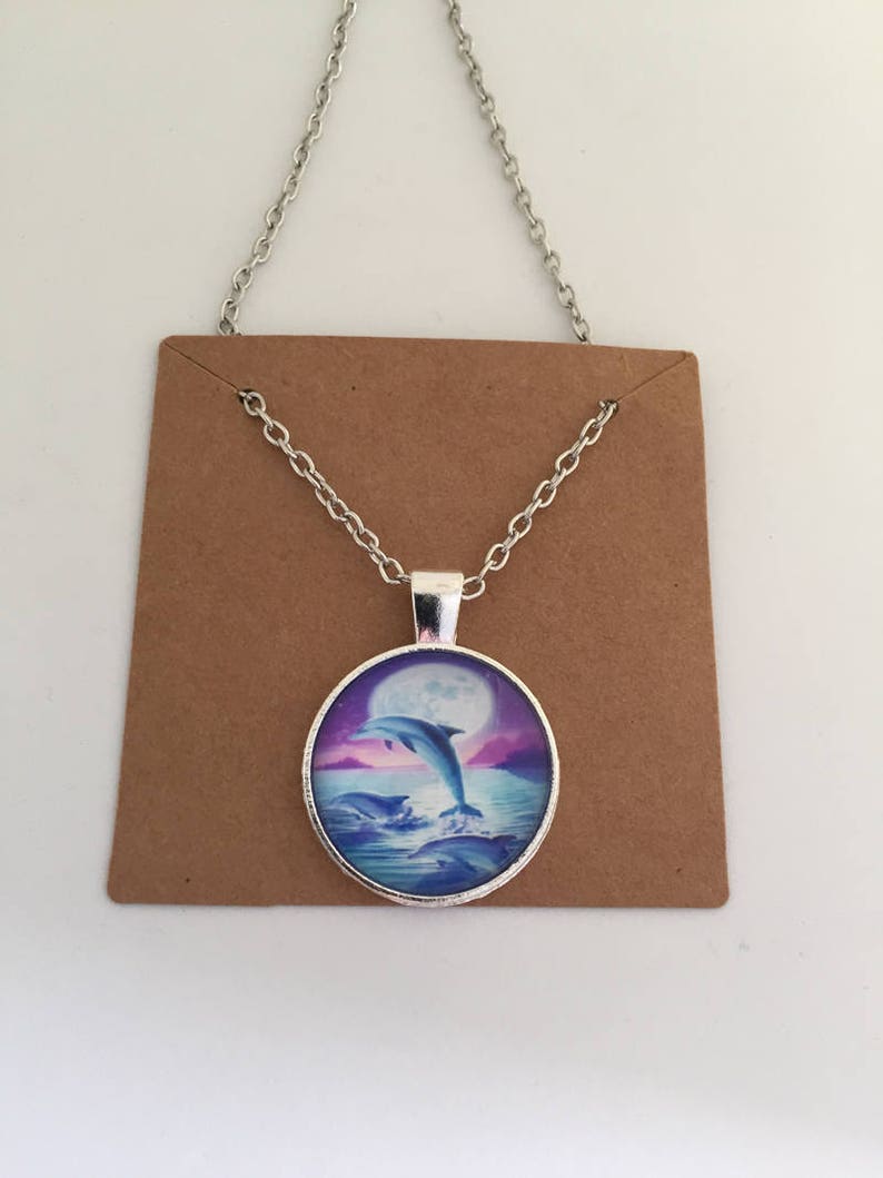 animal necklace blue necklace holiday memory Dolphin necklace
