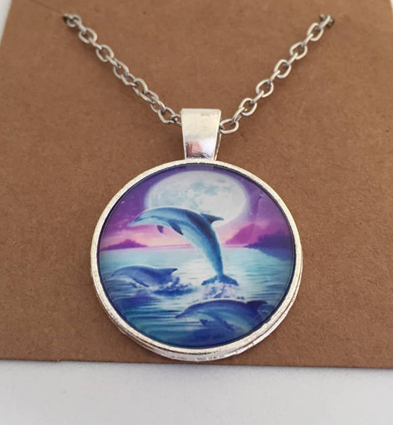 animal necklace blue necklace holiday memory Dolphin necklace