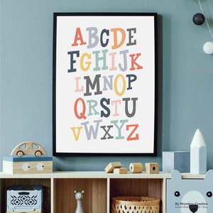 Colorful Alphabet Poster Cute Printable Art Kids illustration for Childrens Room Classroom Home Decor Wall Art Teacher Digital Download