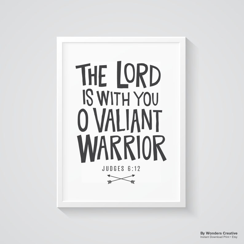 Valiant Warrior Scripture Verse Kids Room Printable Wall Art Nursery