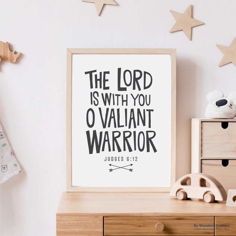 Valiant Warrior Scripture Verse Kids Room Printable Wall Art Nursery