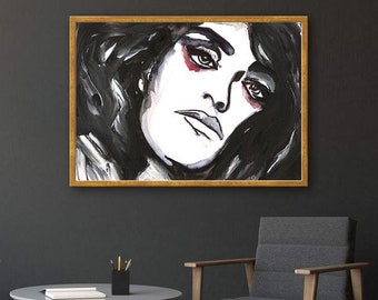 Woman Portrait Painting Woman Face Figure, Woman Portrait Poster, Black White Art, Digital Print, Downloadable Art, Printable Wall Decor