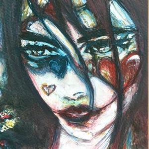 Emotional Female Portrait: Original Watercolor Acrylic A5 Painting