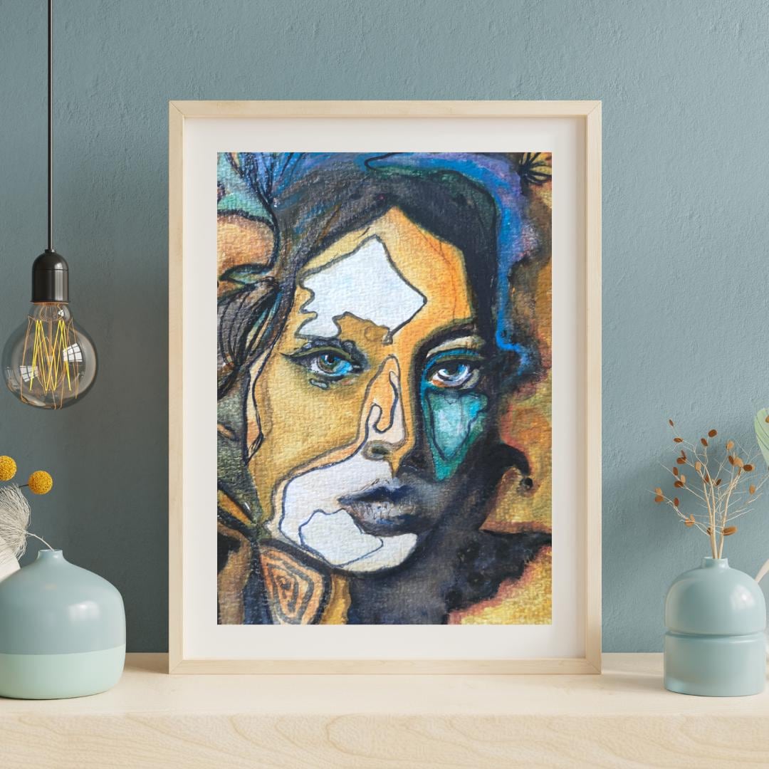 Shaman and Owl Watercolor Portrait: Mystical Female Art, Sacred Decor (A5 Original Painting)