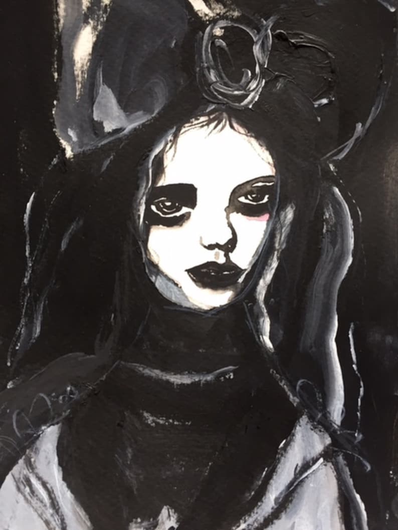 Black and White Art Watercolor Portrait Original Art Mixed Etsy