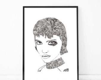 Printable Art, Original Artwork, Black White Print, Birthday Gift, Office Decor, Christmas Gift, Bedroom Decor, Woman Portrait Poster