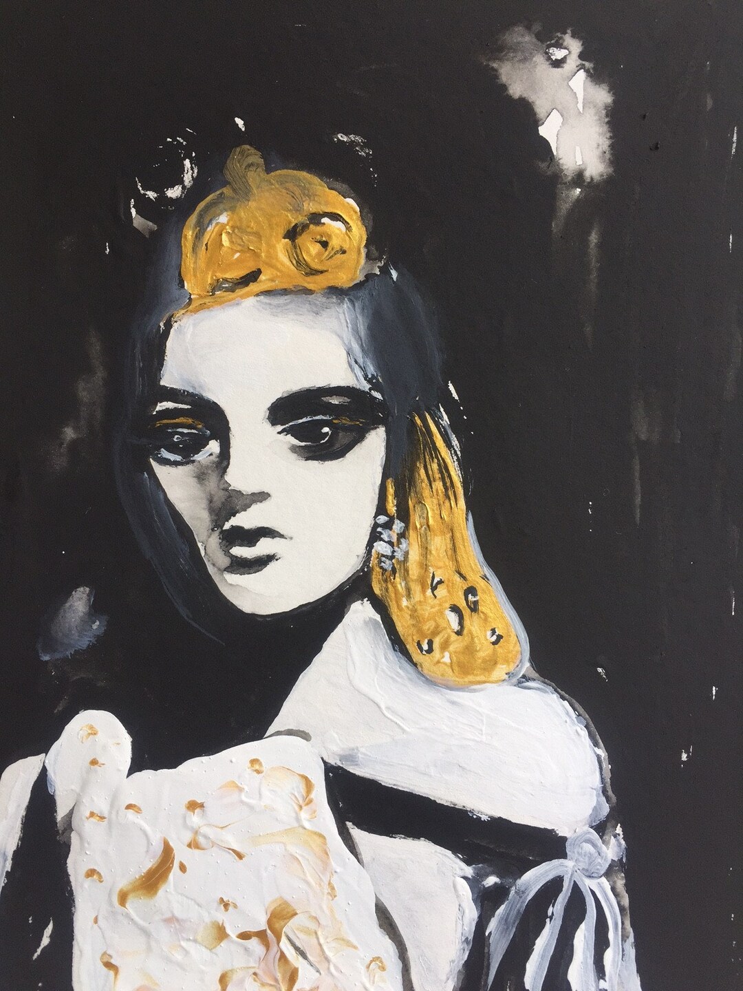 Wall Decor Acrylic Painting Black and White Art Watercolor Etsy