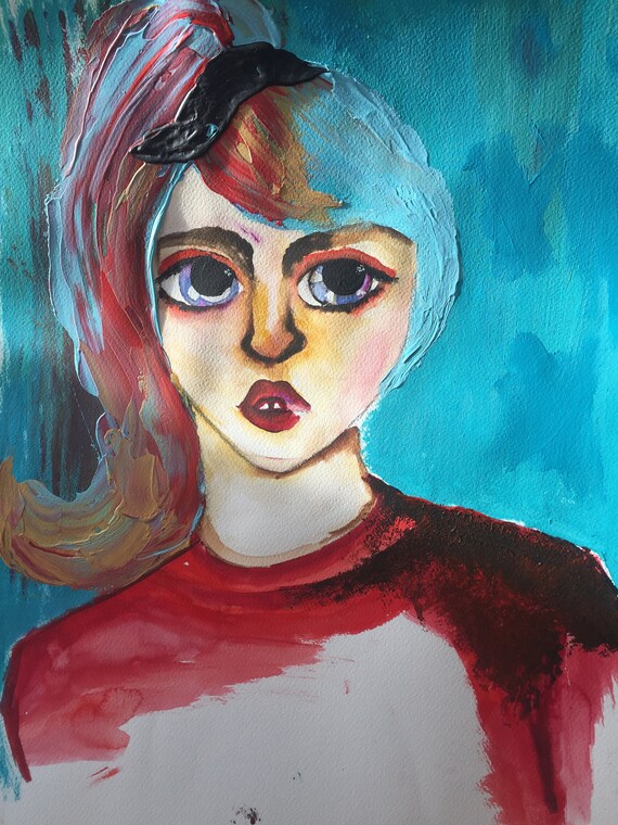 Portrait de femme Art moderne technique mixte peinture  Etsy