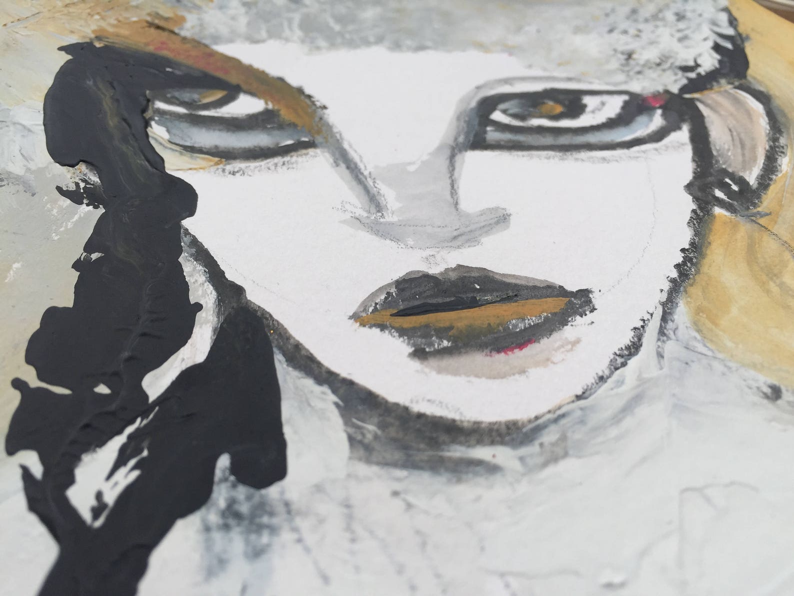 Charcoal Portrait Mixed Media Art Watercolor Painting Etsy UK