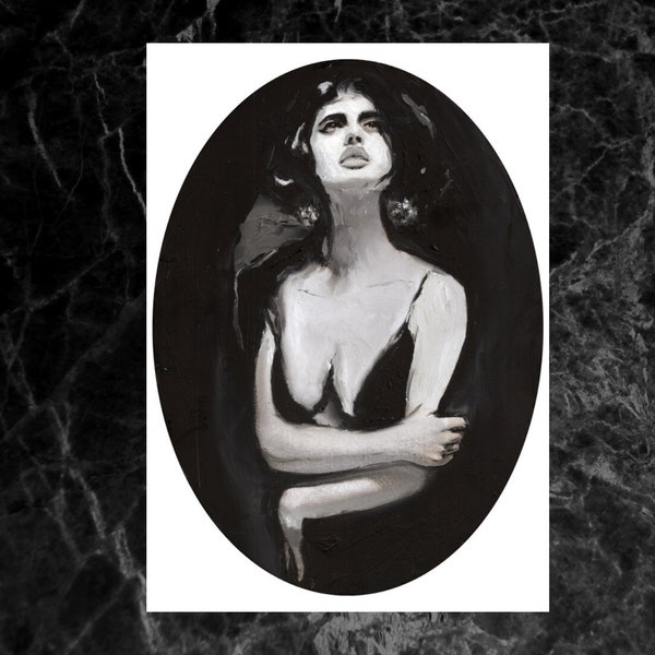 Peinture de portrait imprimable d’Isabella Rossellini, impression téléchargeable d’aquarelle, cadeau d’anniversaire, décor de salle de vie, art blanc noir de mur