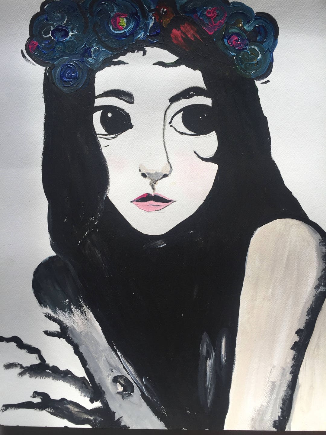 Acrylic Painting Black Wall Art Original Art Portrait - Etsy