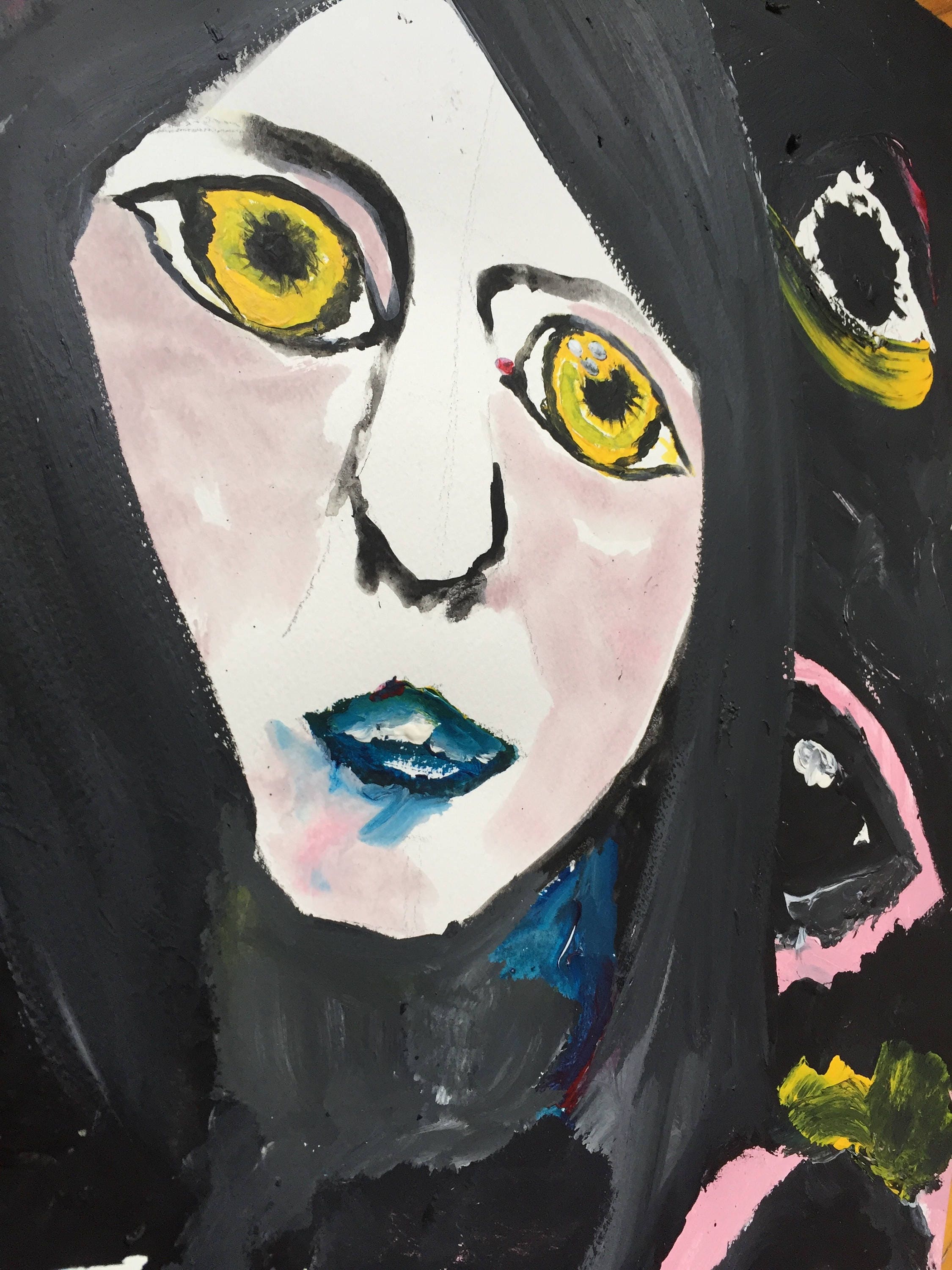 Acrylic Painting Black Wall Art Original Art Portrait Etsy