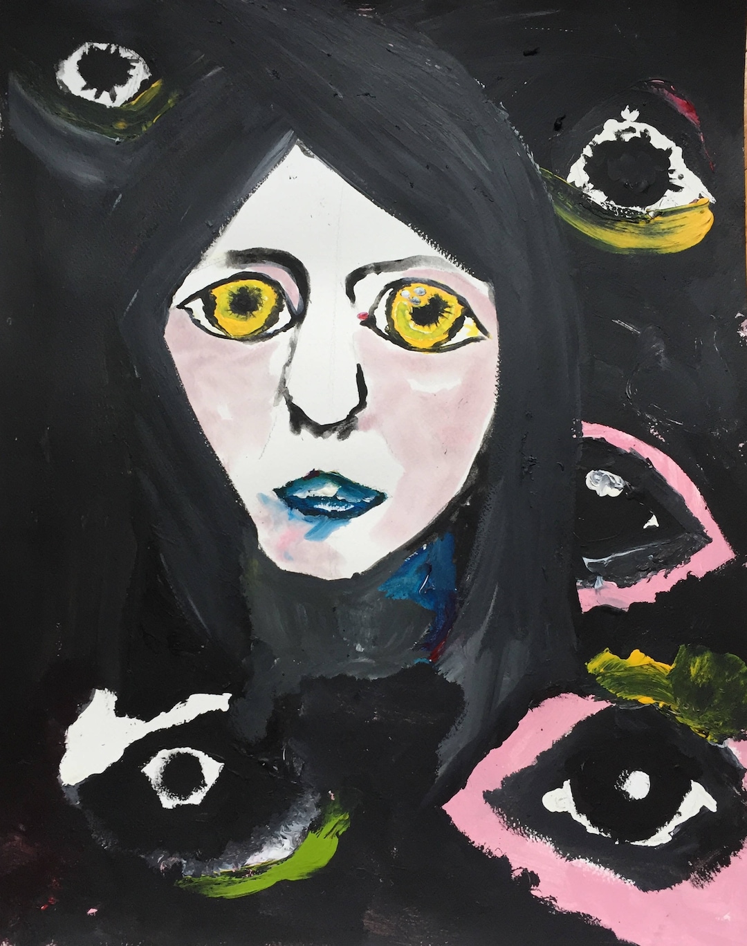 Acrylic Painting Black Wall Art Original Art Portrait - Etsy