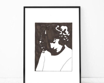 Printable Art, Original Artwork, Black White Print, Birthday Gift, Office Decor, Christmas Gift, Bedroom Decor, Woman Portrait Poster