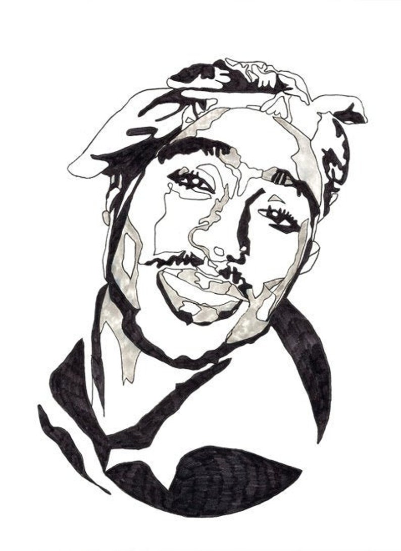 Black White 2pac Poster Tupac Print Original Art | Etsy