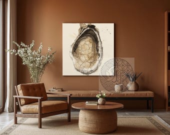Japandi Oyster Wall Art Set of 2 Prints, Wabi Sabi Abstract Shell Poster, Large Neutral Beige Coastal Decor Printable Digital Download