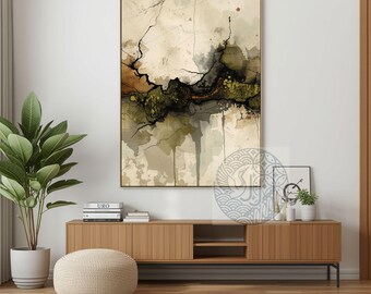 Wabi Sabi Moss Art Print, Abstract Japandi Landscape Poster, Organic Earthy Green Wall Decor, Minimalist Digital Download