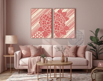 Grandmillennial Hydrangea Wall Art Print, Earthy Pink Batik Floral Poster, Cottagecore Terracotta Decor, Botanical Digital Download