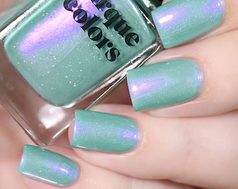 Mint Green Vegan Nail Polish - Green Holographic Iridescent Nail Polish - Paradiso