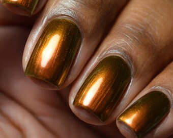 Copper Multichrome Nail Polish - Gold and Green Chrome Color Shifting Nails - Zeitgeist