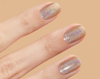 Nude Holographic Vegan Nail Polish, Light Brown Holographic Glitter Shimmer Nails - Space Cowboy