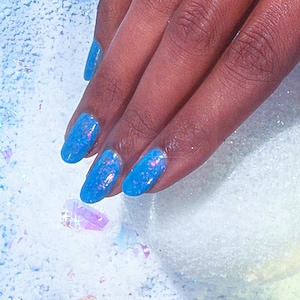 Sky Blue Iridescent Pink Flakie Nail Polish, Jelly Nails - Snow Cone