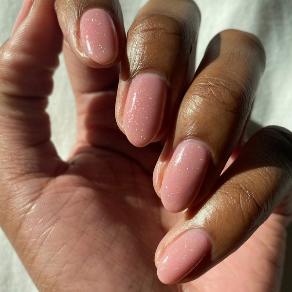 Clear Nude Pink Holographic Vegan Nail Polish Topper - Pink Glitter Nails - Rosé All Day