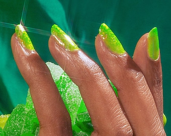 Bright Lime Green Jelly Vegan Nail Polish, Iridescent Green Flakie Nails - Sour Punch
