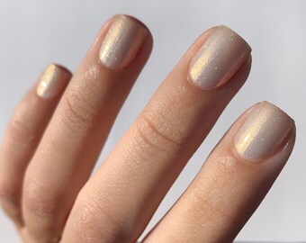 Sheer White Champagne Gold Shimmer Nail Polish, Iridescent Nails, Shimmer Nail Art Top Coat - Moonbeam