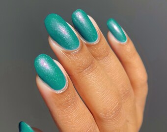 Kokomo - Neon Turquoise Green Shimmer Nail Polish, Teal Holographic Nails, Vegan