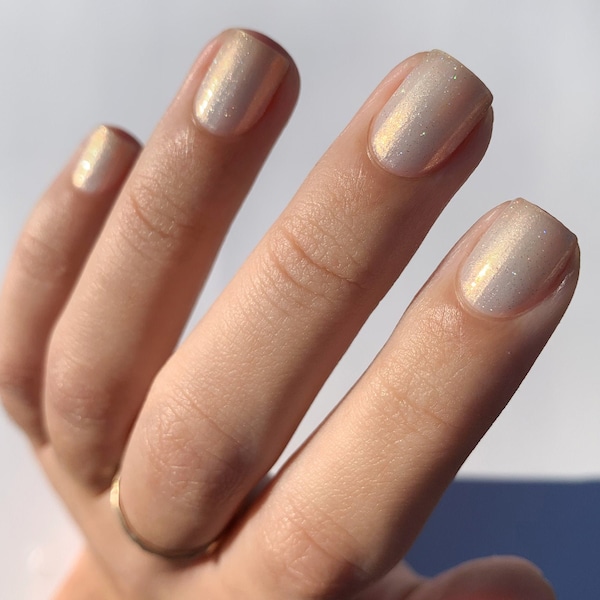 Sheer White Champagne Gold Shimmer Nail Polish, Iridescent Nails, Shimmer Nail Art Top Coat - Moonbeam