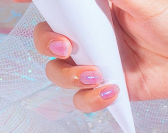 Sheer Jelly Vegan Nail Polish, Iridescent Flakie Pink Nails - Fairy Floss
