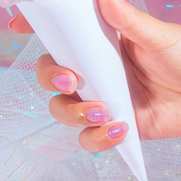 Sheer Jelly Vegan Nail Polish, Iridescent Flakie Pink Nails - Fairy Floss