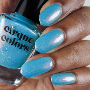 Cyan Blue Vegan Nail Polish - Bright Blue Opal Shimmer Holographic Nails - Palm Springs