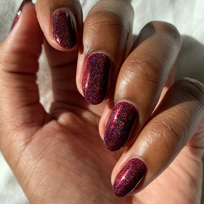 Deep Red Holographic Vegan Nail Polish Oxblood Red Holo Iridescent Glitter Nails Ambrosia image 3