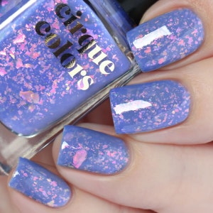 Periwinkle Blue Jelly Vegan Nail Polish - Iridescent Holographic Flakie Glitter Nails - Cool Blast