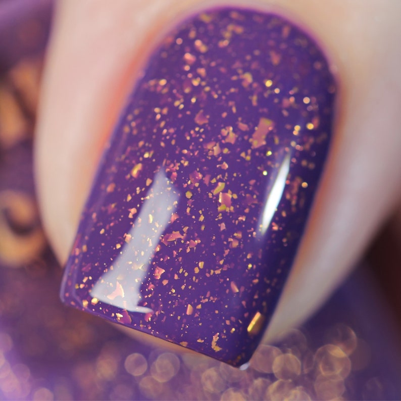 Purple Speckled Vegan Nail Polish Gold Glitter Flake Nails Izola image 3