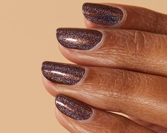 Dark Brown Holographic Nail Polish - Chocolate Rainbow Holographic Nails - Vegan Polish - Pony Up